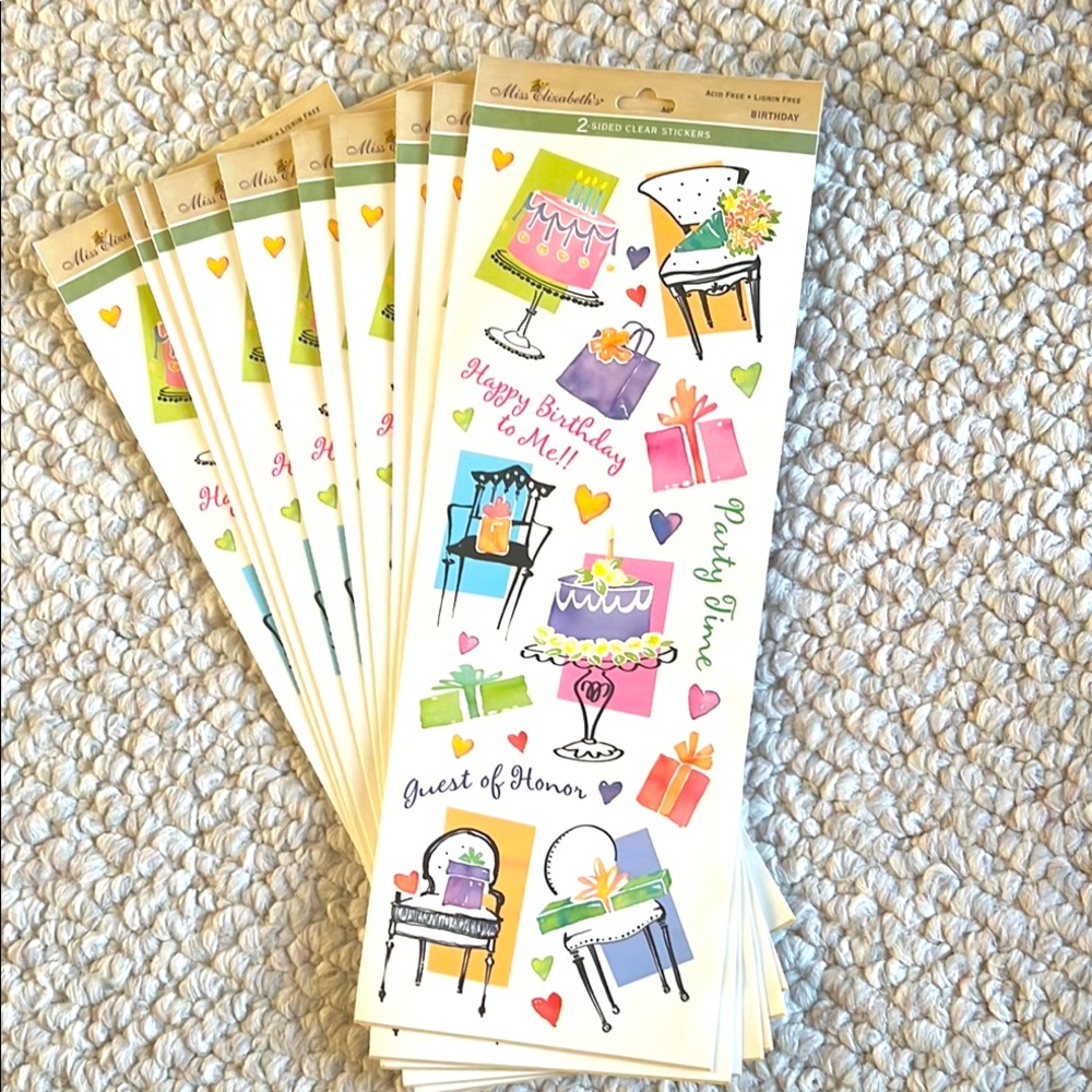 Miss Elizabeth’s Birthday Party Stickers -2 Sided Clear Stickers - 10 Sheets